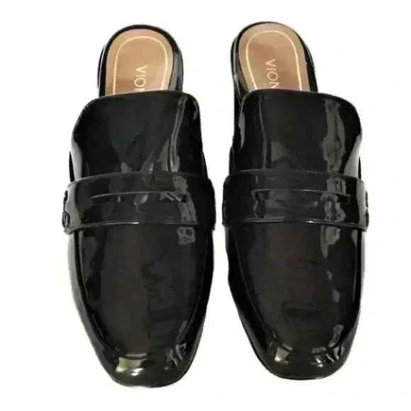 Vionic Plaza Annabel Mules Shoes Women 9.5 Black Patent Leather Block Heel NEW - Picture 2 of 7